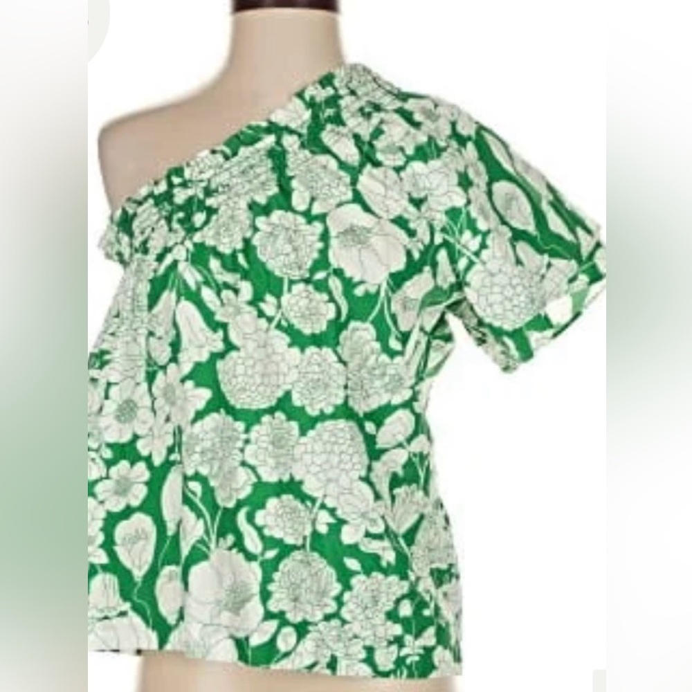J. Crew Green Floral One shoulder top